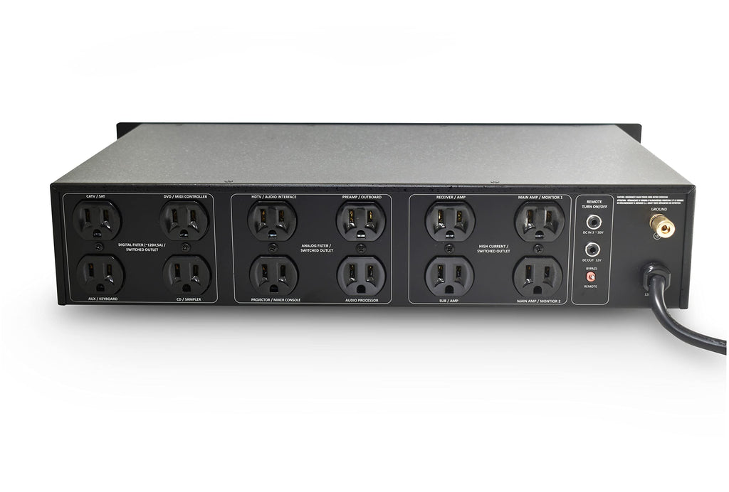 PMX-6600 Professional Audio Power Conditioner/Surge Sequencer 14 Protected Outlets and 3 Zones 15A with LED Voltmeter Display with 2 x USB Charger (BLACK-2U)