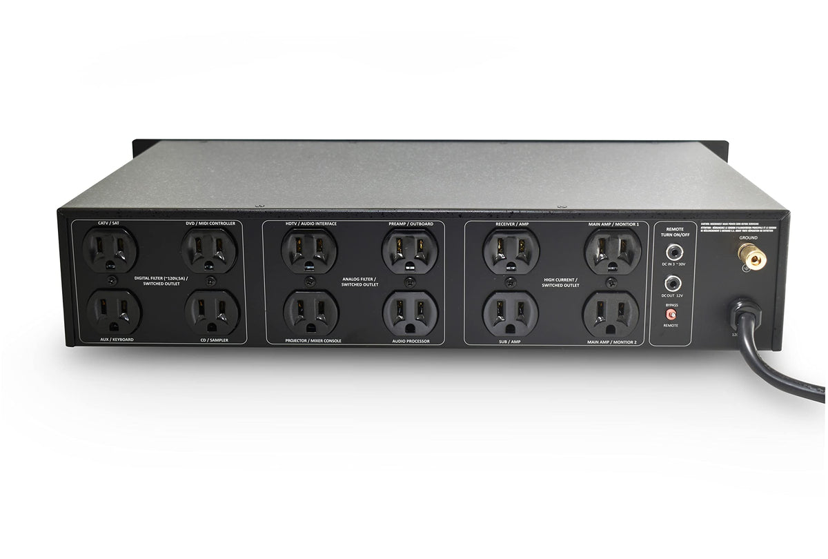 PMX-6600 Professional Audio Power Conditioner/Surge Sequencer 14 Protected Outlets and 3 Zones 15A with LED Voltmeter Display with 2 x USB Charger (BLACK-2U)