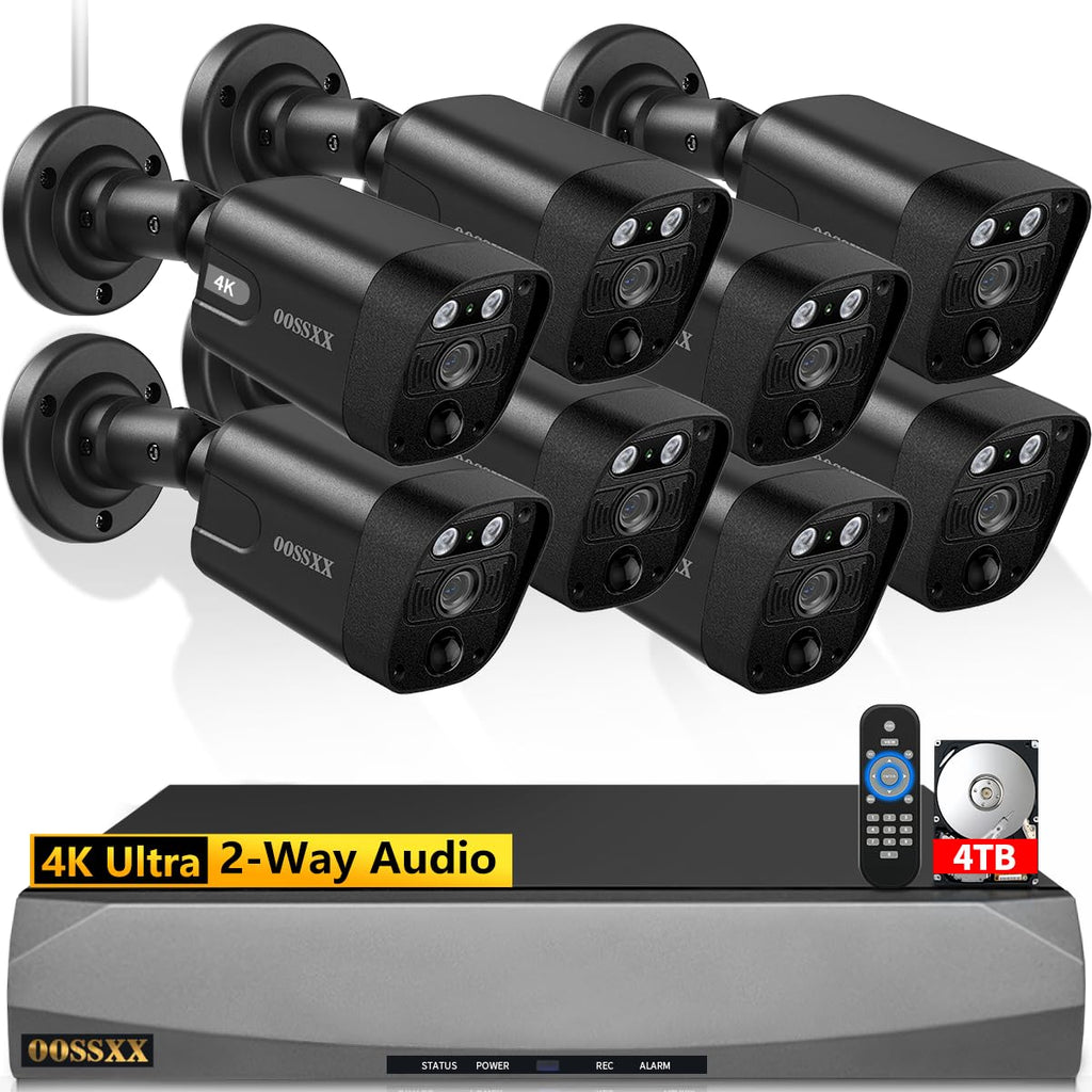 OOSSXX 4K PoE Outdoor Home Security Camera System Wired, 8CH NVR 2TB HDD