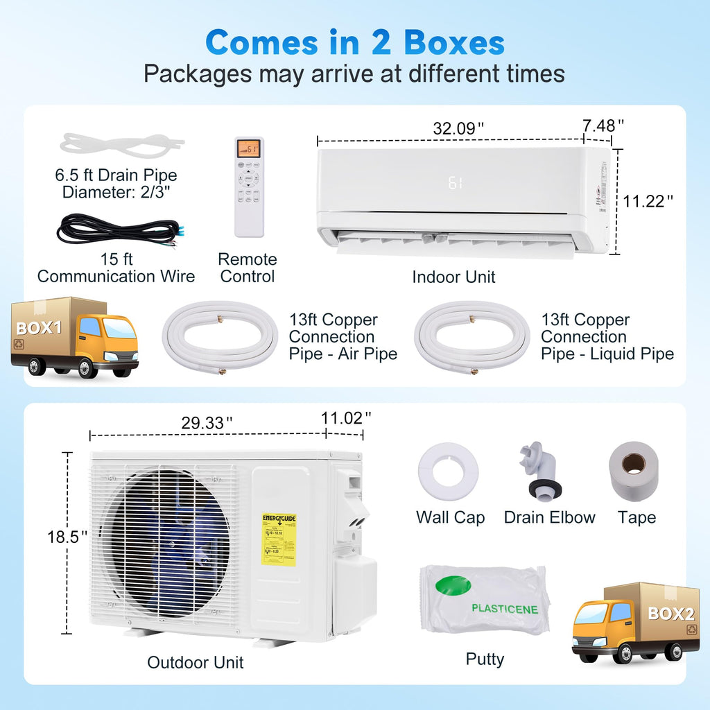 12,000 BTU Mini Split Air Conditioner and Heater, SEER2 18, 115V