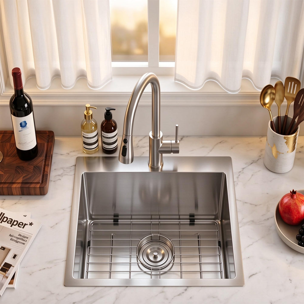 VAPSINT 33x22 Black Drop in Kitchen Sink, 33 Inch Gunmetal Black Stainless Steel Top Mount Kitchen Sink, Single Bowl Laundry Sink with Strainer