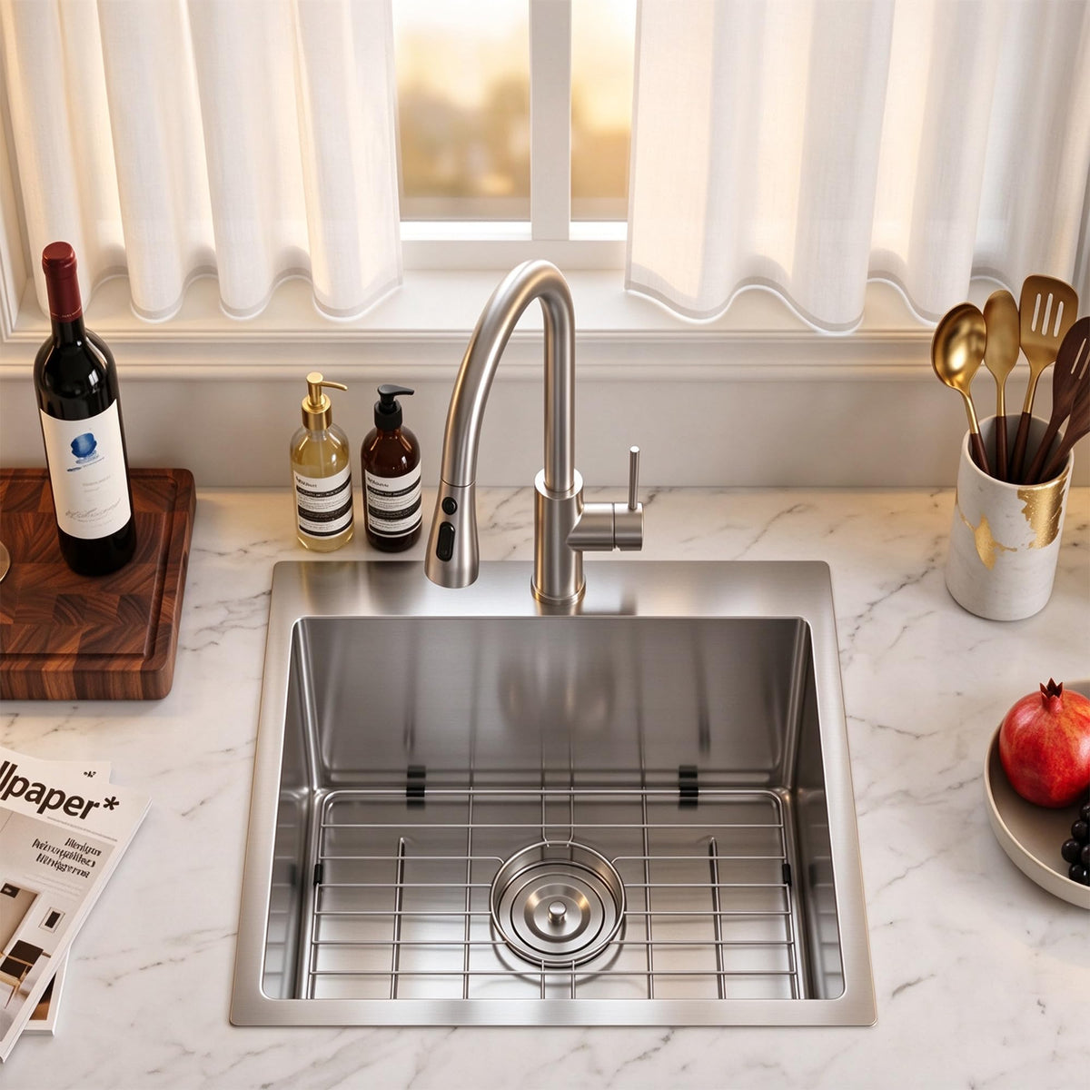 VAPSINT 33x22 Black Drop in Kitchen Sink, 33 Inch Gunmetal Black Stainless Steel Top Mount Kitchen Sink, Single Bowl Laundry Sink with Strainer
