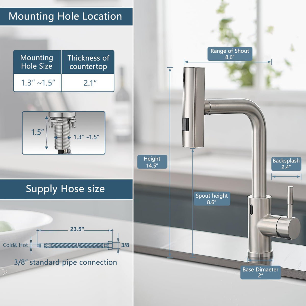 GIMILI Touchless Kitchen Sink Faucet with Pull Down Sprayer 15 Inch