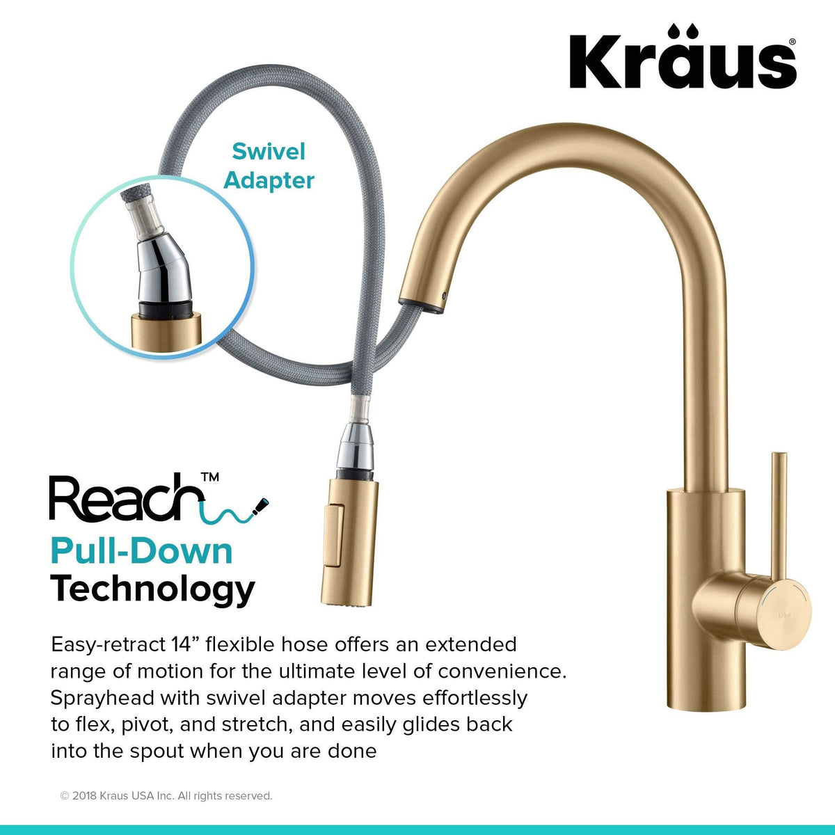 KRAUS Spot Free Brushed Brass Pull Down Kitchen Faucet KPF-2620BB