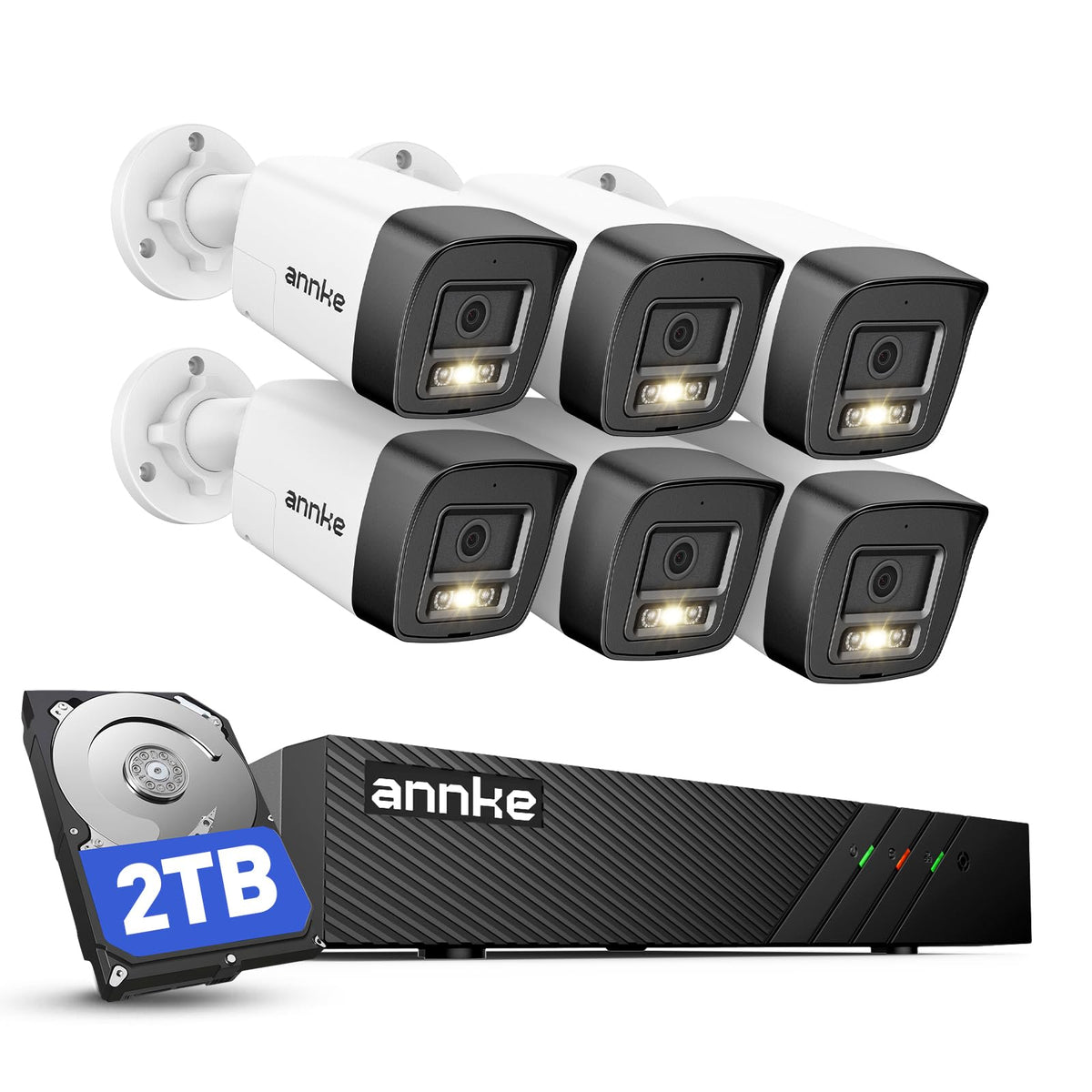 ANNKE 8CH 3K Poe Security Camera System, Red & Blue Light Alarm, 2TB HDD