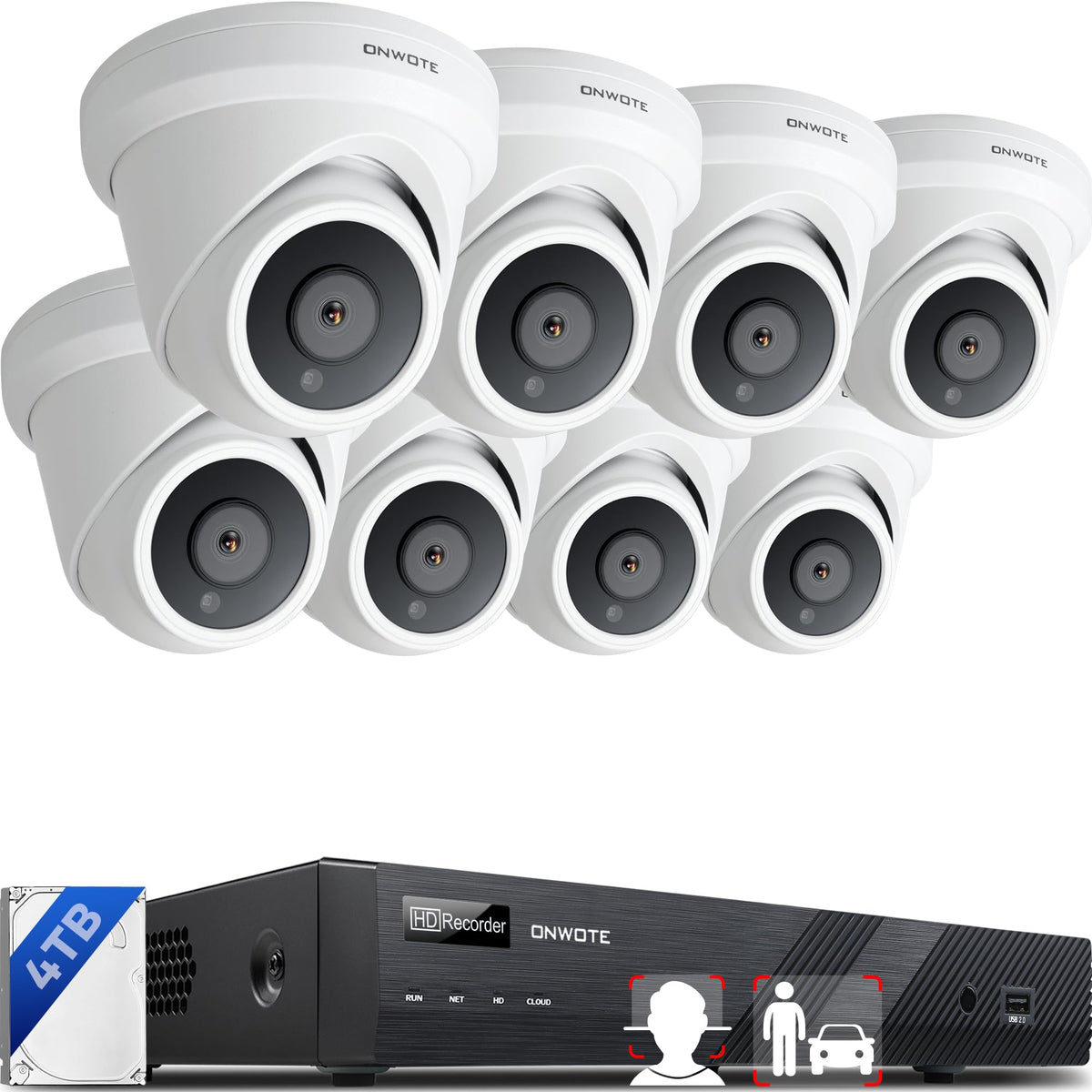 ONWOTE 12MP NVR 16 Channel Security System, 8x 4K 8MP Wired PoE IP Cameras