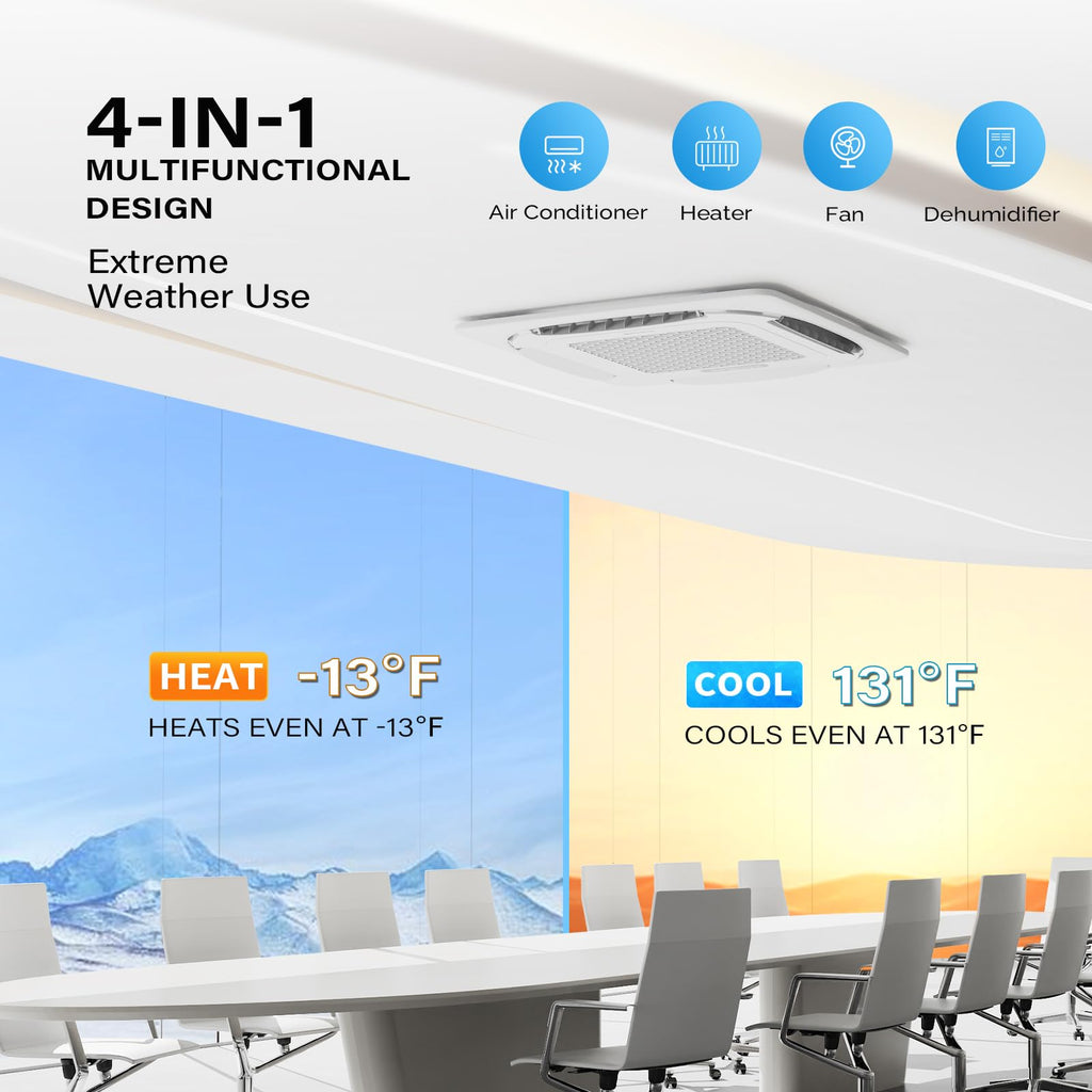 ROVSUN 23000 BTU Smart WIFI Ceiling Cassette Mini Split AC/Heating System with Inverter & APP Control, 22.5 SEER2 Ductless Air Conditioner with Pre-Charged Condenser, Heat Pump & Installation Kit 230V