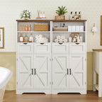 Storage Cabinet with Doors & 2 Drawers, Kitchen Cabinet with Adjustable Shelf, Pantry Cabinets, Bathroom Cabinets, for Living Room, Entryway, Home Office, White