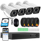 H.265+ Wired Security Camera DVR Kit System with AI Human Vehicle Detection, 4x 1920P 5MP IP67 Metallic Indoor/Outdoor Cameras IR Night Vision Remote Access, 4K NVR 1TB HDD Included for 24/7 Recording