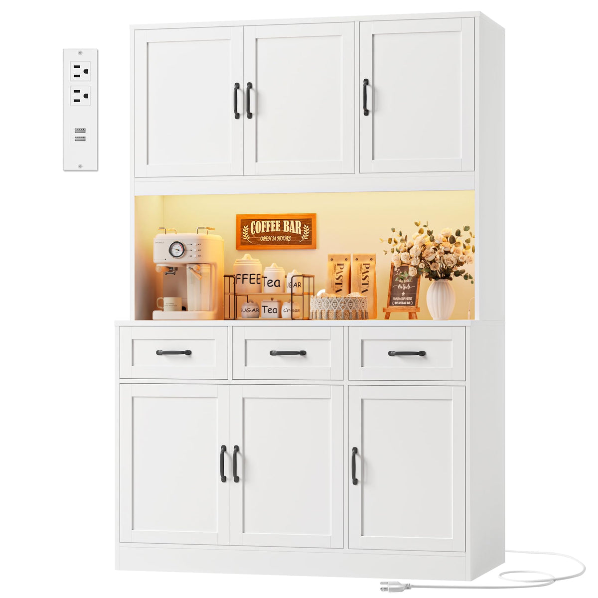 HOSTACK Kitchen Pantry Storage Cabinet, Tall Kitchen Hutch Cabinet, White