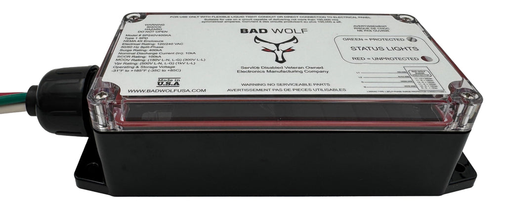 Bad Wolf SP240V400KA Whole House Surge Protector ETL Listed Type 1 SPD, 400kA, 120/240V Split Phase, NEMA 4X, with EM Protection
