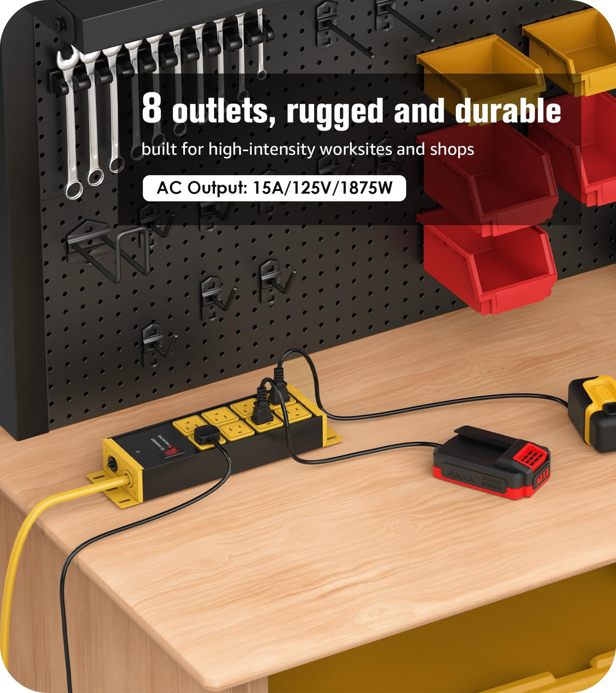 CCCEI 12 Gauge Long Extension Cord with Multiple Outlets, Yellow, 100FT.