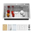 Kitchen Sinks 32x18 Inch Undermount Kitchen Sink Stainless Steel Sink 16 Gauge Single Bowl Set (5 Item Bundle: Sink, Bottom Grid, Drain Assembly, Drain Cap, Towel)