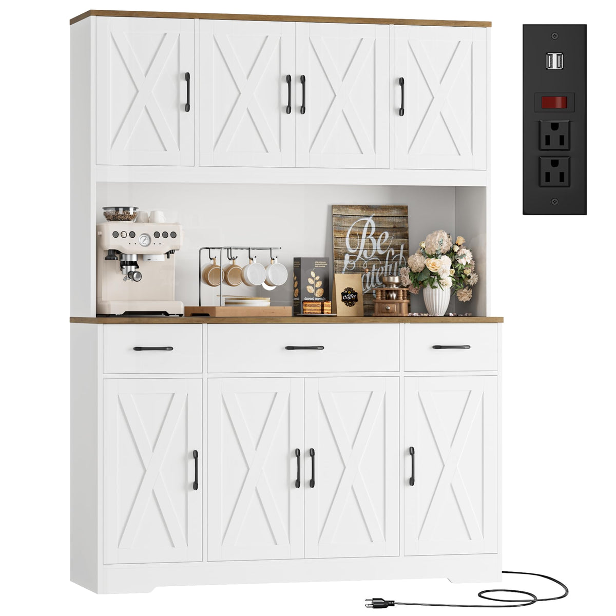 HOSTACK 71" Tall Kitchen Pantry Storage Cabinet, 55" W Kitchen Hutch, White