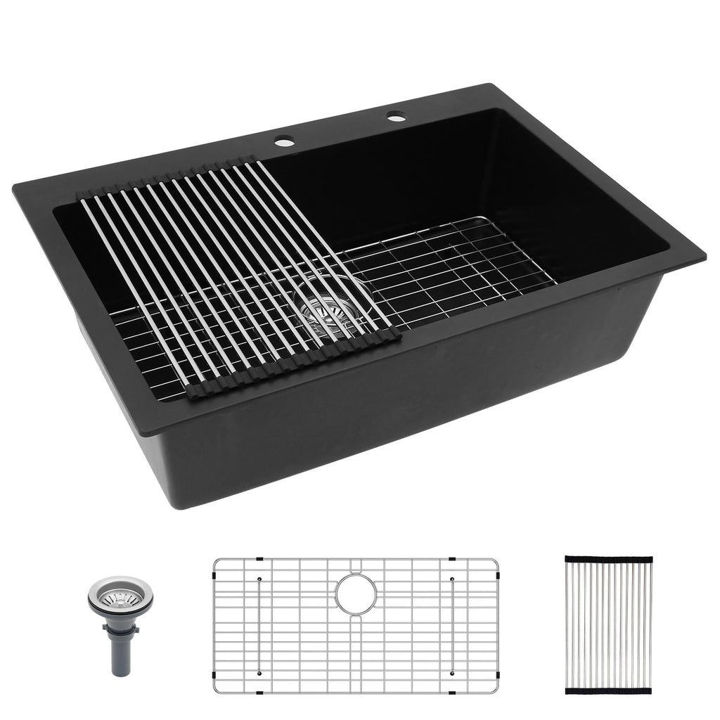 Lordear 18 Inch White Kitchen Sink Granite Composite Undermount Bar Workstation 18x18 White Quartz Sinks Under Counter Single Bowl with Classic Gold Accessories