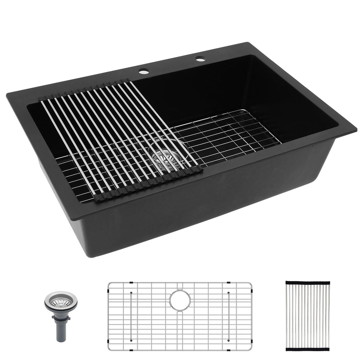 Lordear 18 Inch White Kitchen Sink Granite Composite Undermount Bar Workstation 18x18 White Quartz Sinks Under Counter Single Bowl with Classic Gold Accessories