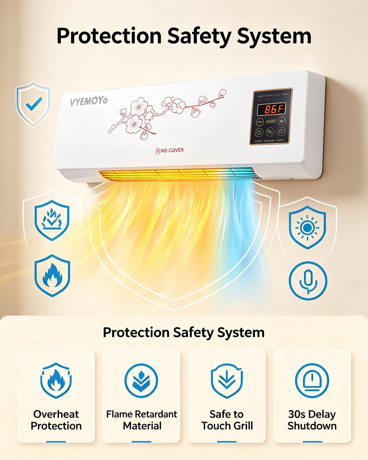 Wall-Mounted Space Heater with Remote Control for Indoor Use