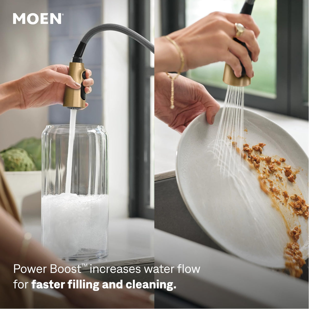 Moen Swyre Spring Pulldown Kitchen Faucet, Bronzed Gold, 87538BZG