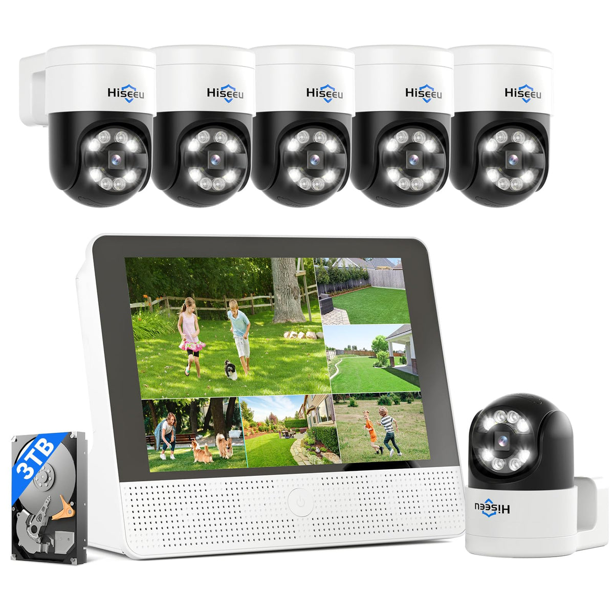 【Human Track】Hiseeu 4K PoE PTZ Security Camera System, 6pcs 5MP PTZ Cameras