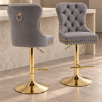 Velvet Swivel Bar Stools Set of 4, Height Adjustable, Black with Gold Base