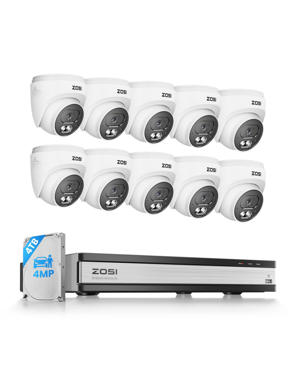 ZOSI C220 8CH 5MP NVR with 8 x 4MP Audio PoE CCTV Camera System, 2TB HDD