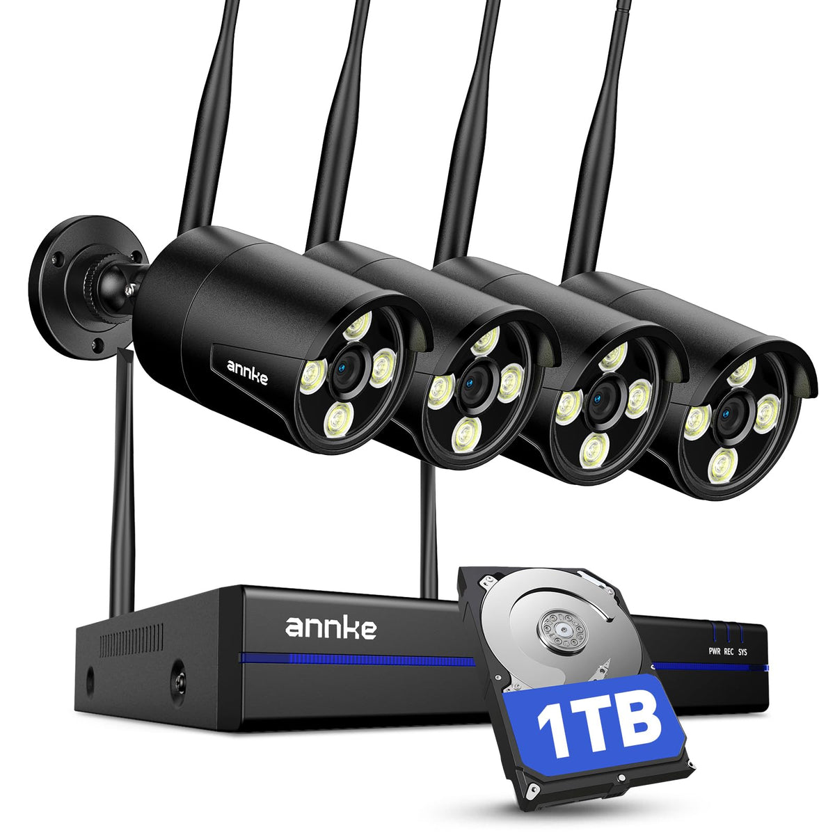 ANNKE Wireless Security Camera System-16CH NVR & 8 x 3MP Outdoor Cams, 1TB