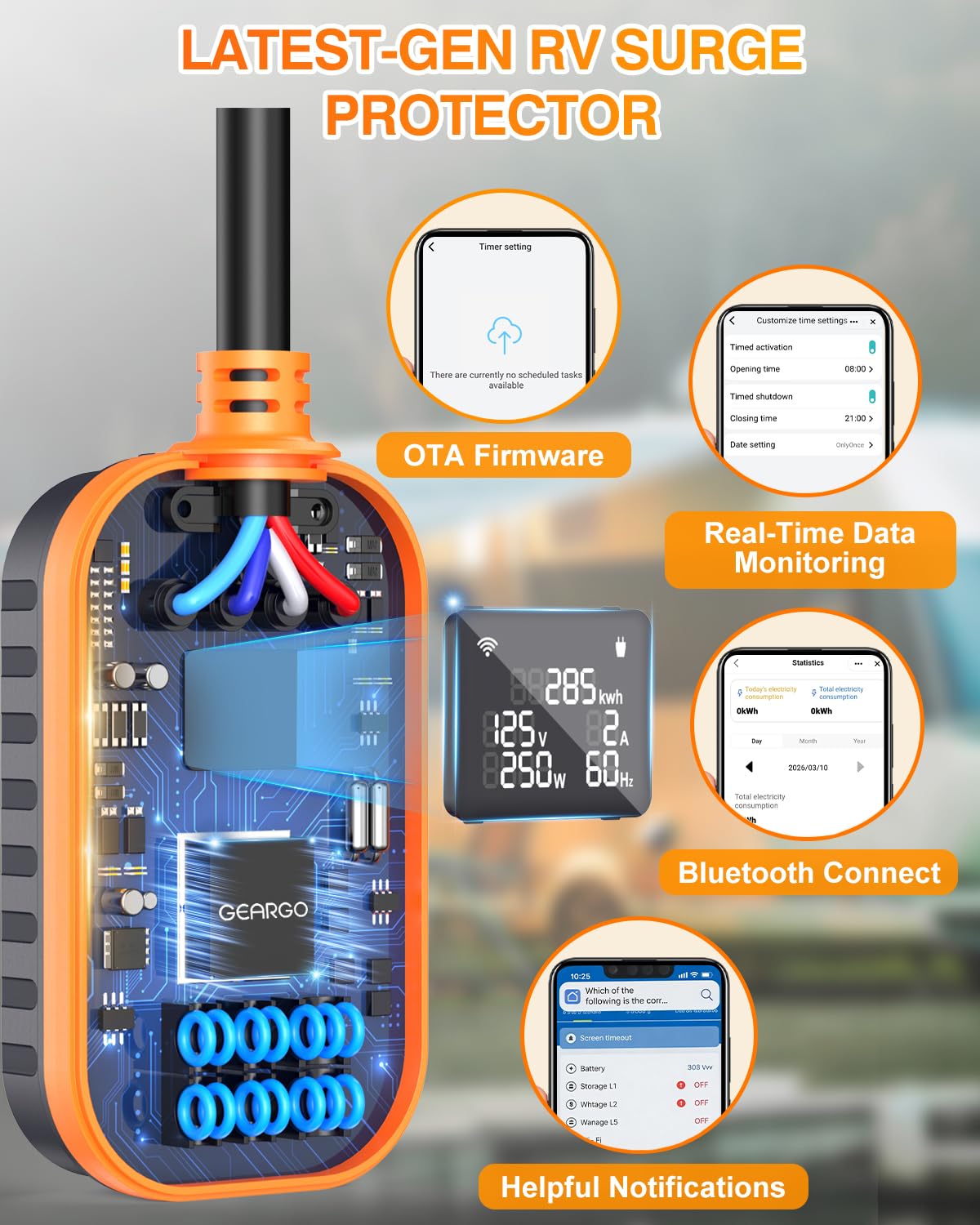 Smart 30 Amp RV Surge Protector with WiFi App 15000J