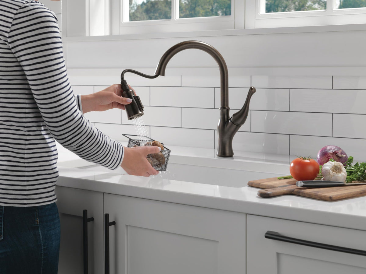 Delta Ophelia Oil Rubbed Bronze Kitchen Faucet with Pull Down Sprayer, Modern Single Hole Kitchen Sink Faucet, Single Handle, Venetian Bronze 19888Z-RB-DST