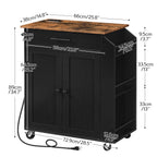 HOOBRO Kitchen Island with Power Outlet, Storage Island with Spice Rack and Drawer, Rolling Kitchen Cart on Wheels, for Home, Dining Room, Rustic Brown and Black