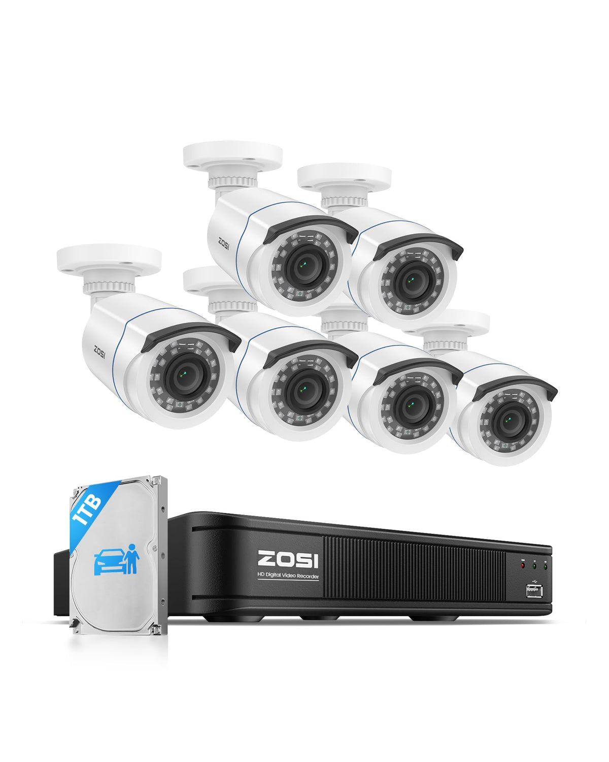 ZOSI 3K Lite Wired Security Camera System Outdoor, 8 X 2MP Cameras, 1TB HDD
