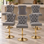 Velvet Swivel Bar Stools Set of 4, Height Adjustable, Black with Gold Base