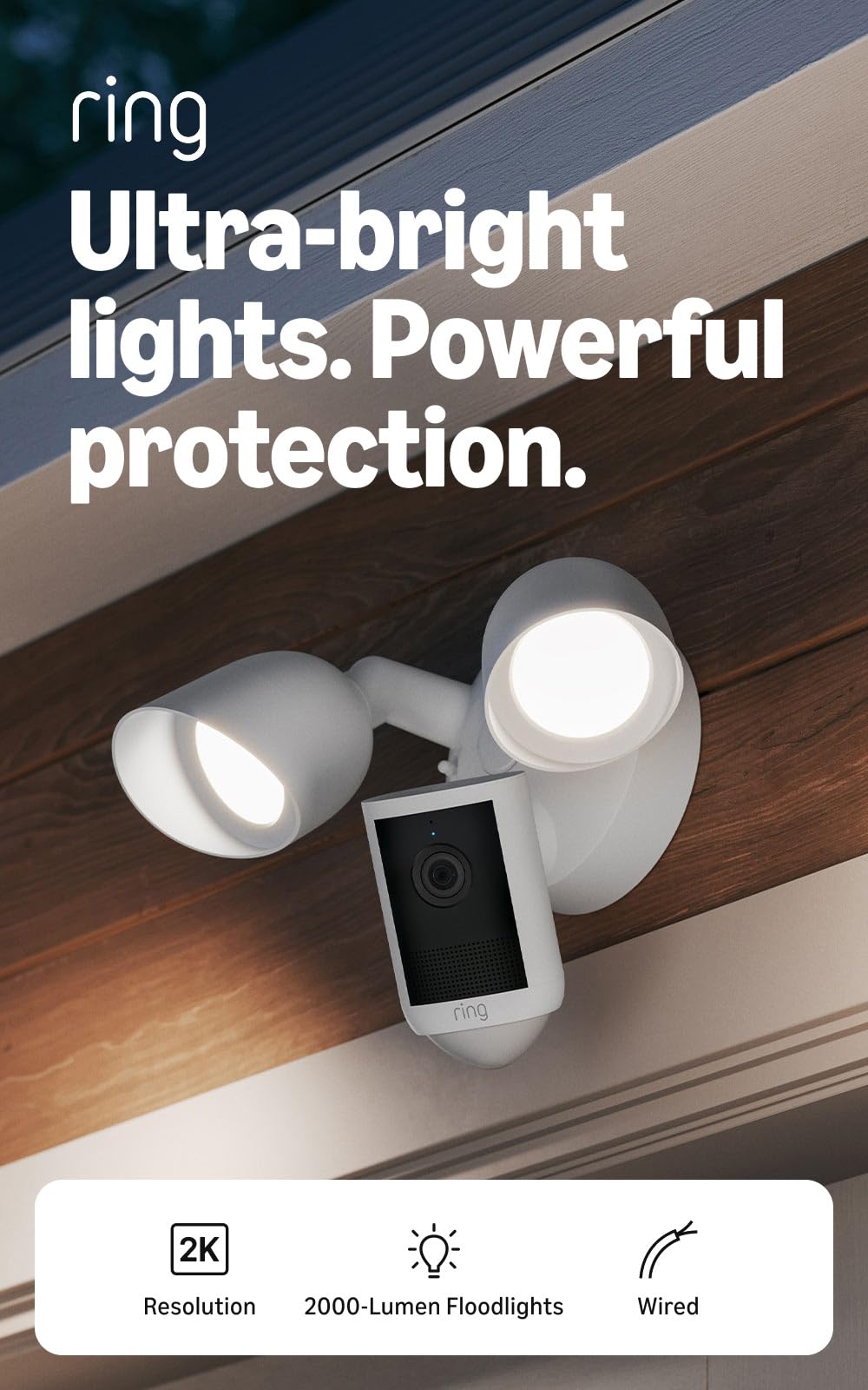 Ring Floodlight Cam 2K (newest model), Wired, Home or business security, Wide-Angle Retinal 2K Video, 6x Enhanced Zoom, Ultra-Bright Floodlights, White
