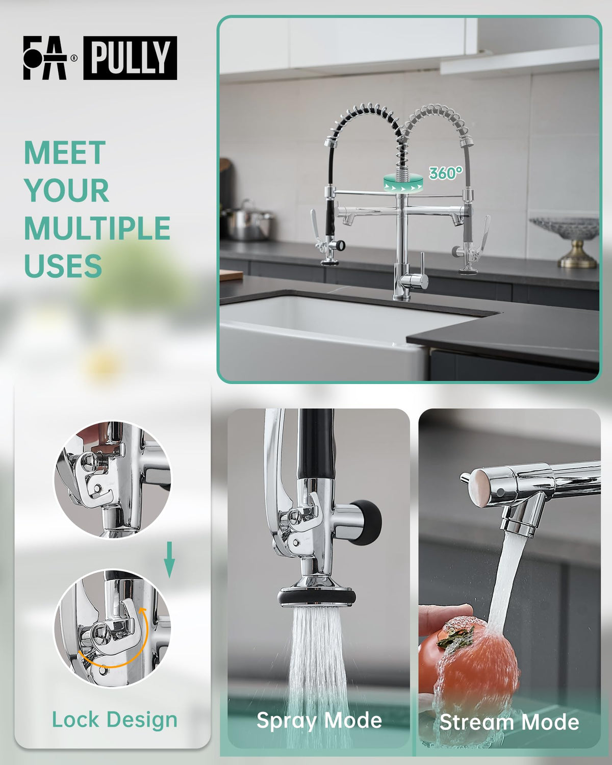 Fapully Chrome Kitchen Faucet with Sprayer,Commercial Faucet
