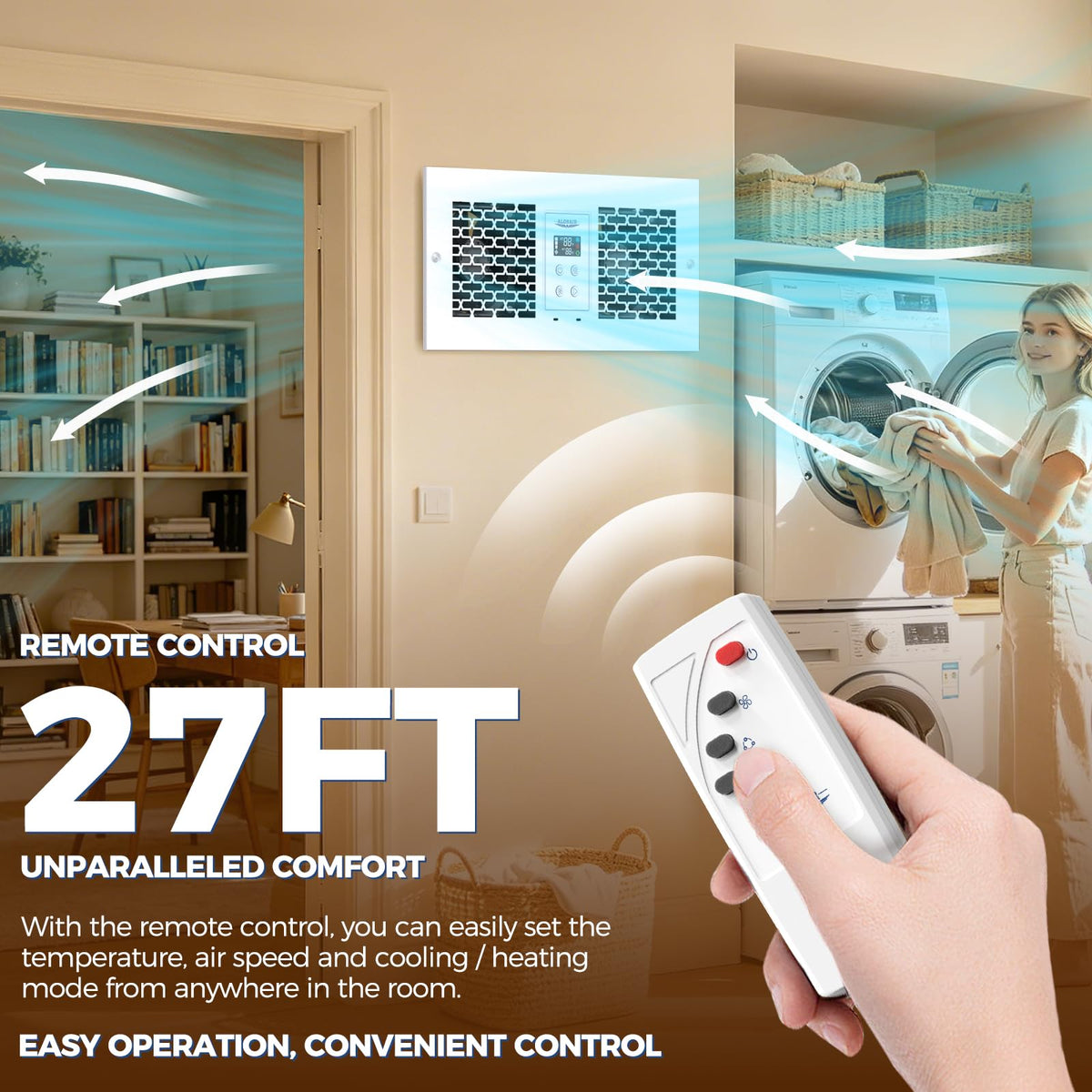 ALORAIR Built-in Heating & Cooling Room to Room Air Transfer Fan, 300 CFM