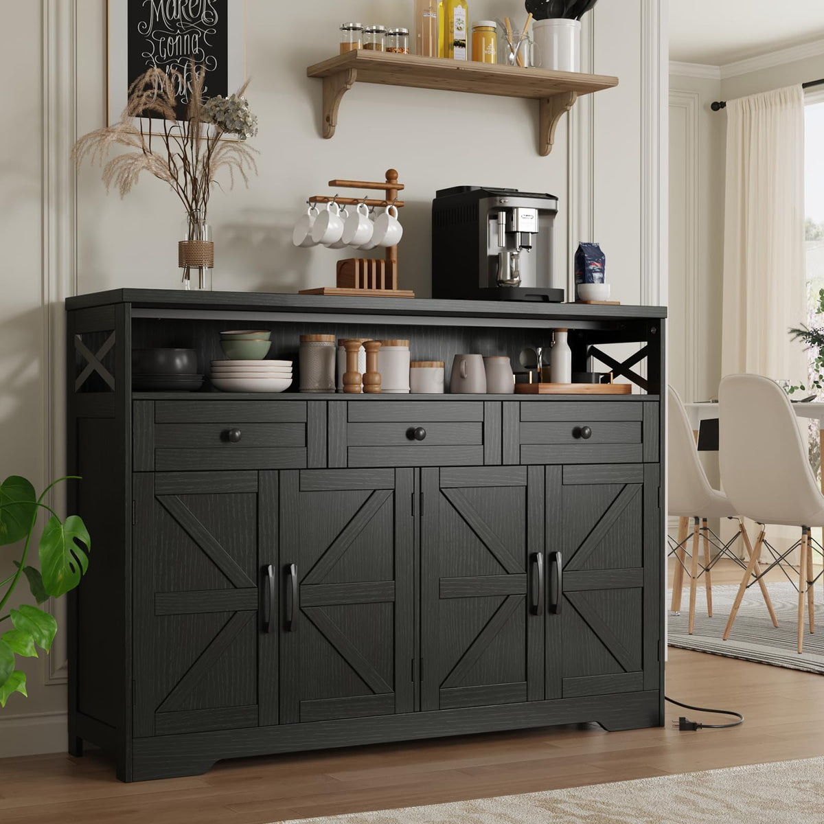 51" Farmhouse Buffet Sideboard Cabinet with Storage, White Kitchen Storage