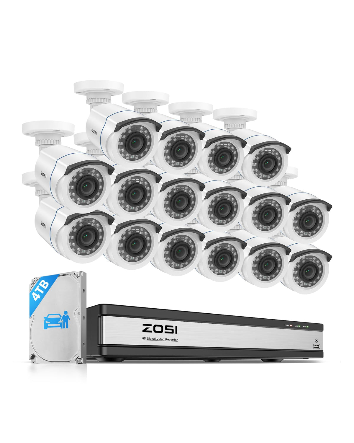 ZOSI 3K Lite Wired Security Camera System Outdoor, 8 X 2MP Cameras, 1TB HDD