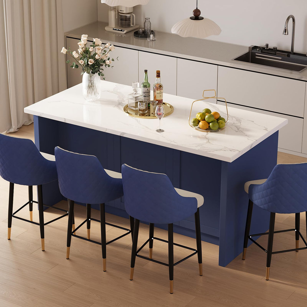 homary 72" White Kitchen Island with Storage Large Kitchen Cabinet with Drawers & Sintered Stone Top Island Table for Dining Room