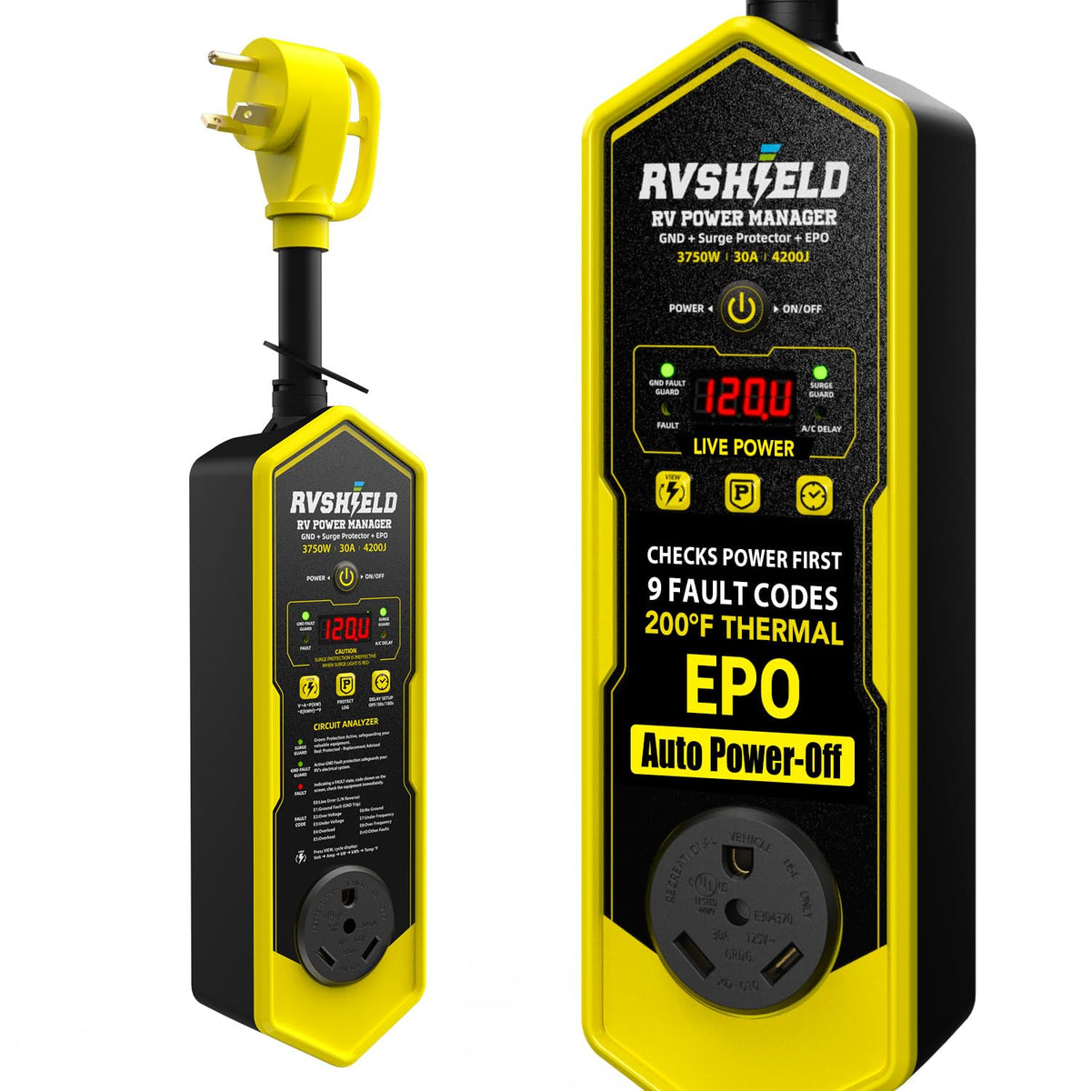 RVShield 30 Amp RV EMS Surge Protector & Power Manager, 9 Codes