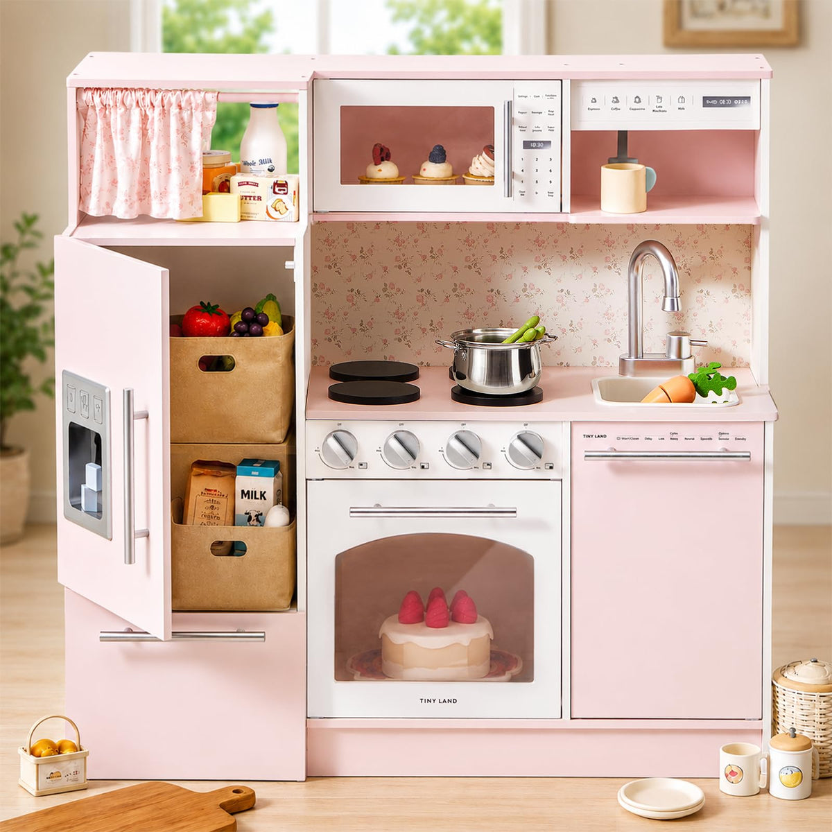 Tiny Land Wooden Play Kitchen for Toddlers, Kids Play Toy Kitchen Set