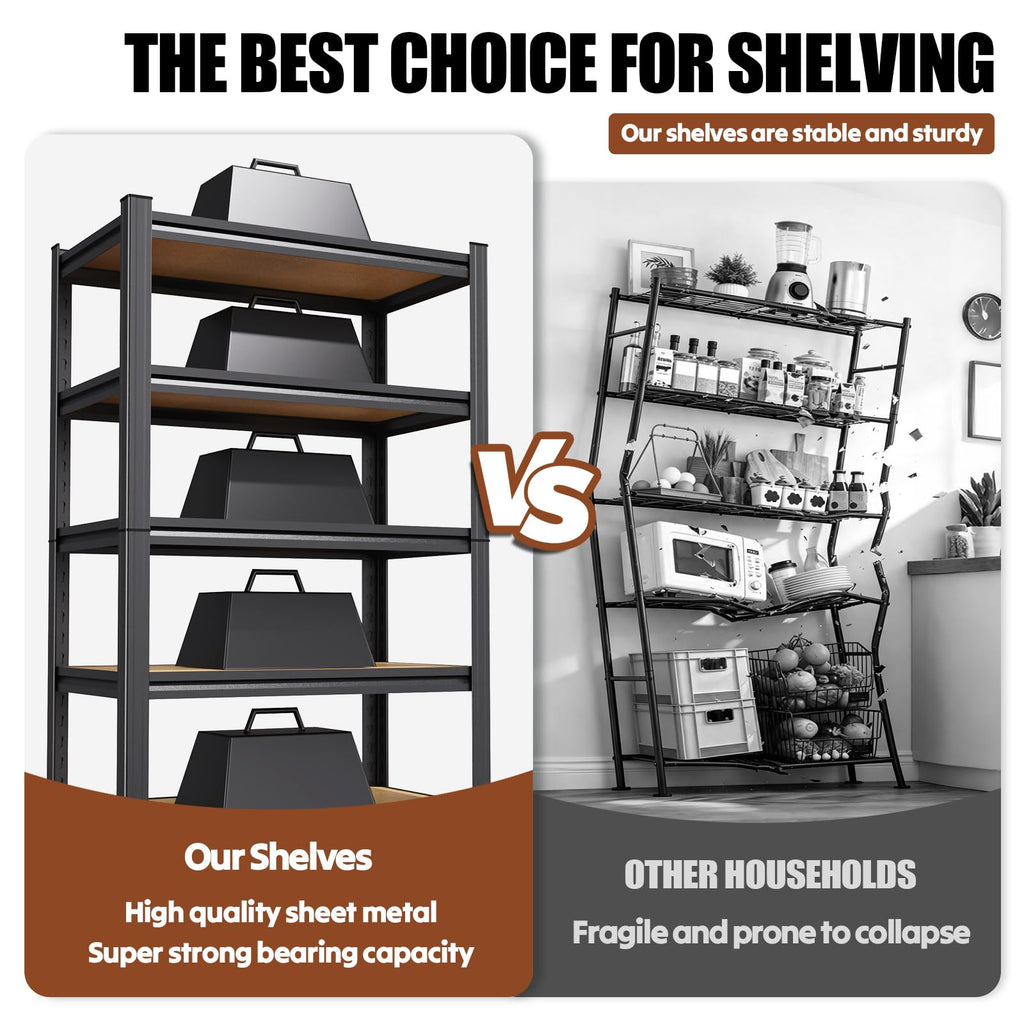 78''H Storage Shelves, Wood Garage Shelving,Adjustable Heavy Duty Shelving Unit,5T Tall Garage Shelves，Wood Metal Standing Shelf Units,Utility Rack for Kitchen 78''H*45.6''W*19.7''D,2-Pack