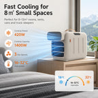 MEGAWISE Portable Air Conditioner and Heater, 420W 110V Compact AC Unit with Remote Control, 1400W Cooling Capacity, 800W Heating, Dehumidifier, Fan, Sleep Timer, Champagne