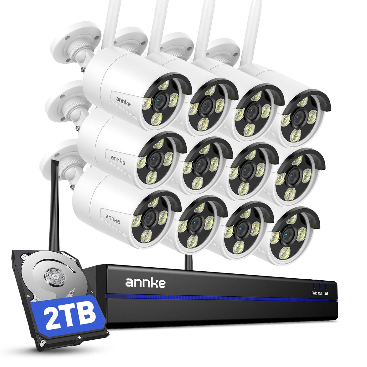ANNKE Wireless Security Camera System 2TB Hard Drive, 16CH 4K WiFi NVR Kit