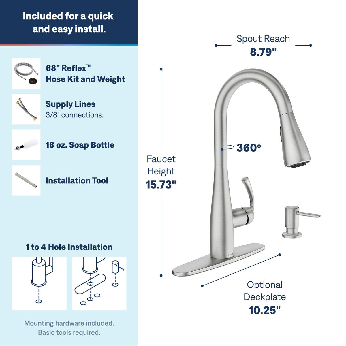 Moen Essie Pulldown Kitchen Faucet, Spot Resist Stainless, 87014SRS
