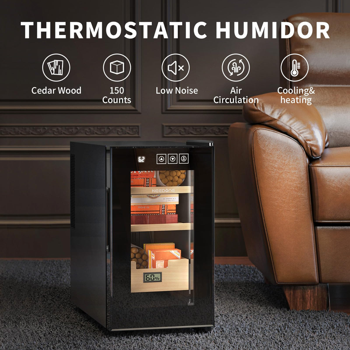 NEEDONE Electric Cigar Humidor 23L with Heating and Cooling Control System