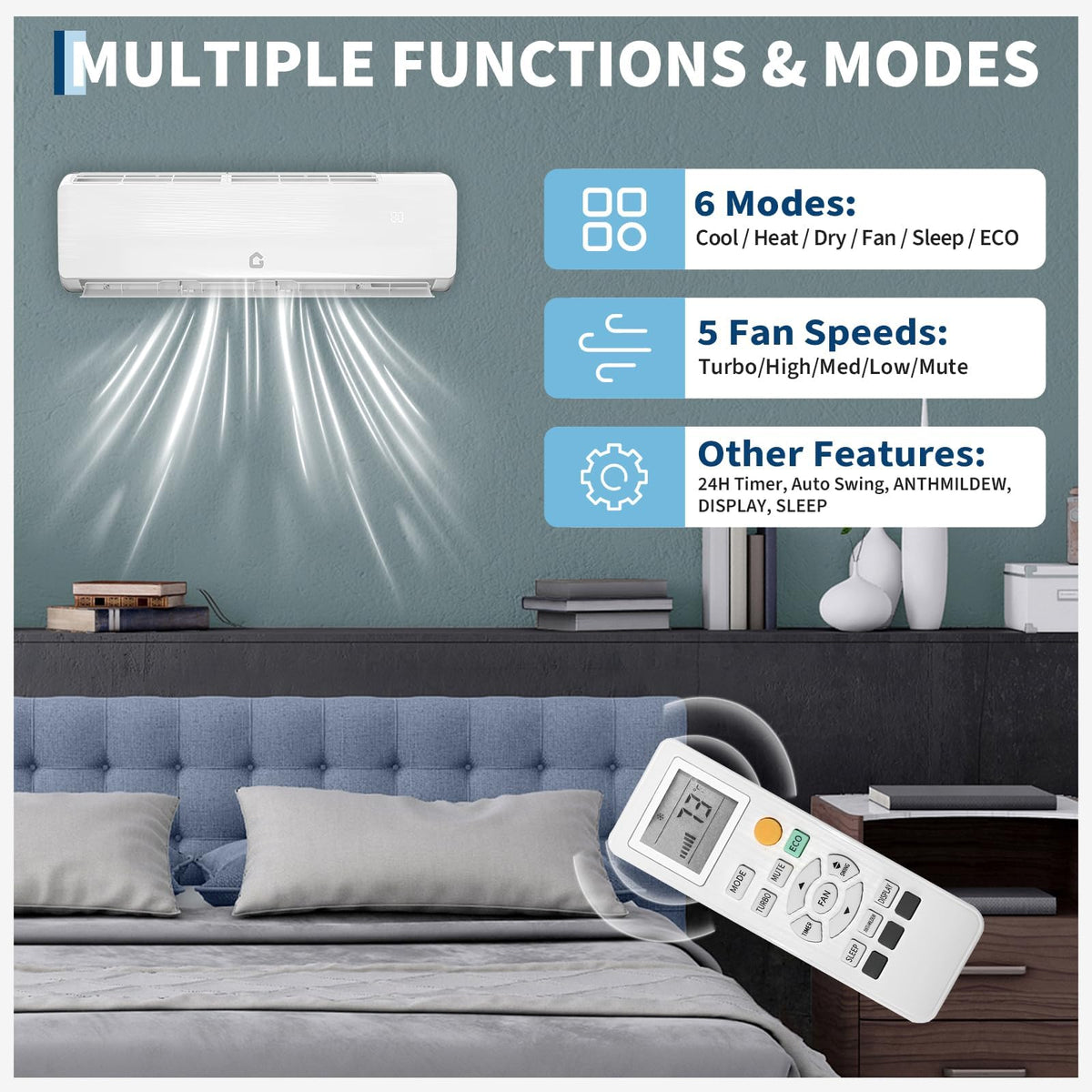 Garvee Air Conditioner and Heater, 12,000 BTU Split Unit, SEER2 19, 115V