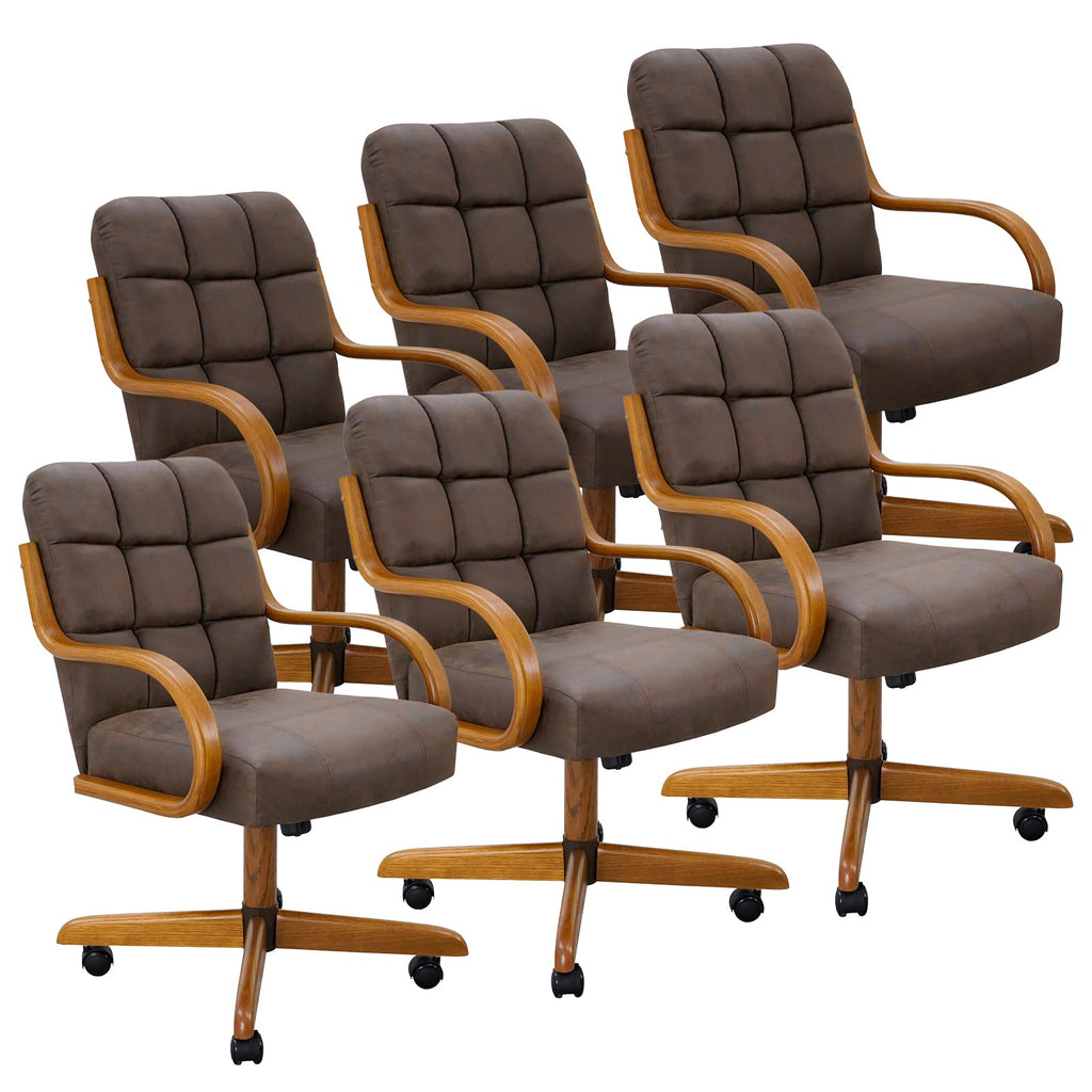 D9520 6pc Swivel Tilt Kitchen Dining Chair - Taupe-Chestnut