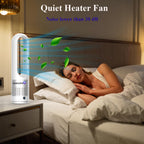 Bladeless Heater and Fan Combo, All the Season, 80° Oscillating with Remote and Touch Control, 8H Timer, 24 Inch, Floor Fan for Indoor Use, Large Room, Silver White