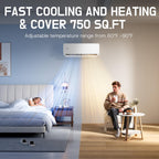 Upstreman 12000 BTU Mini Split AC Heating System, 20 SEER2 230V Mini Split Air Conditioner, Pre-Charged Heat Pump Ductless Inverter System, Up to 750 Sq.Ft, WiFi Control, with Mounting Bracket