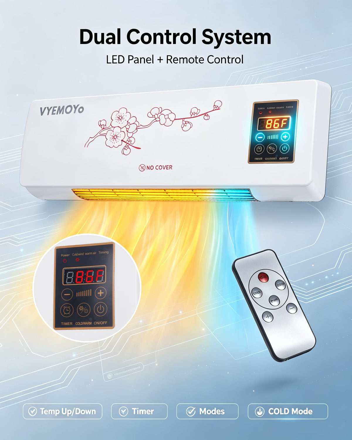 Wall-Mounted Space Heater with Remote Control for Indoor Use