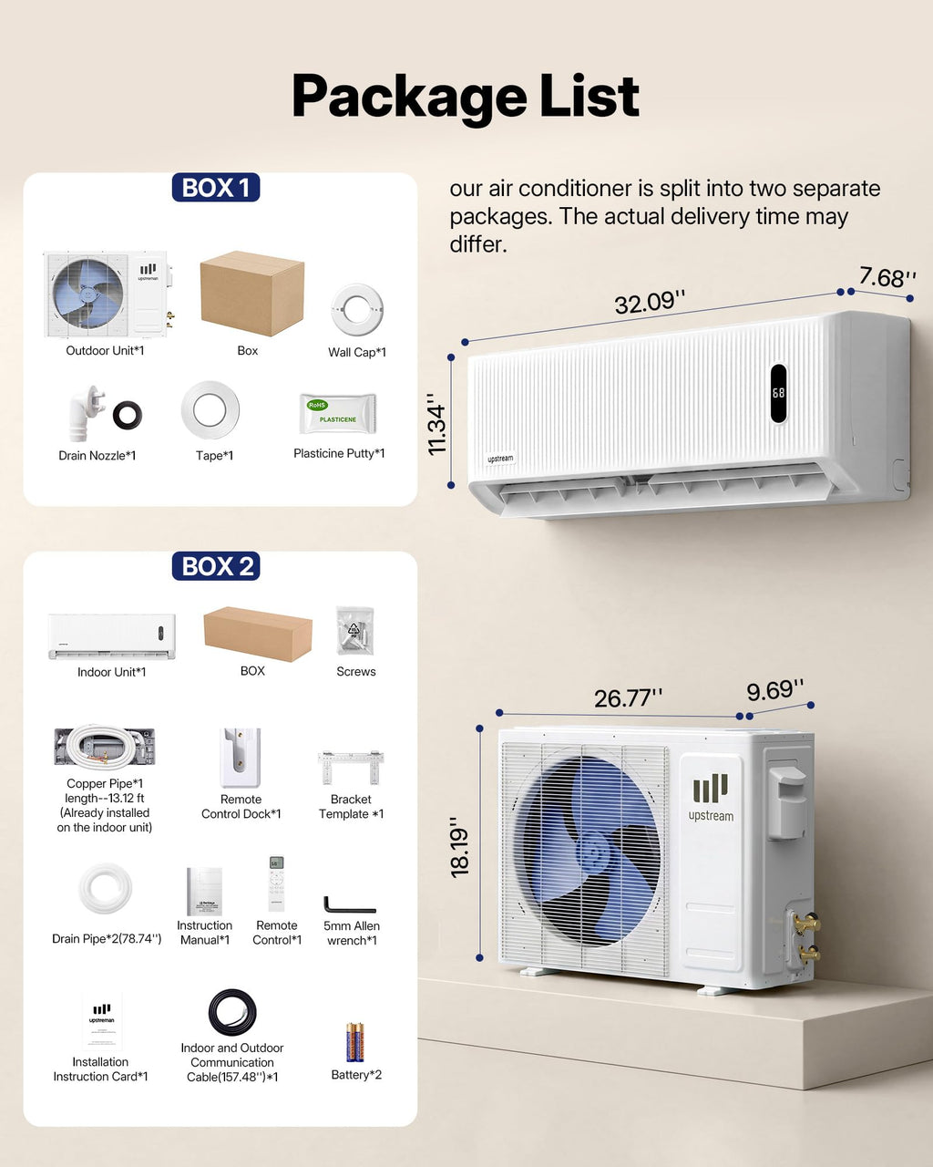 Upstreman 12,000 BTU DIY Mini Split AC & Heat Pump 230V, No Vacuum Required
